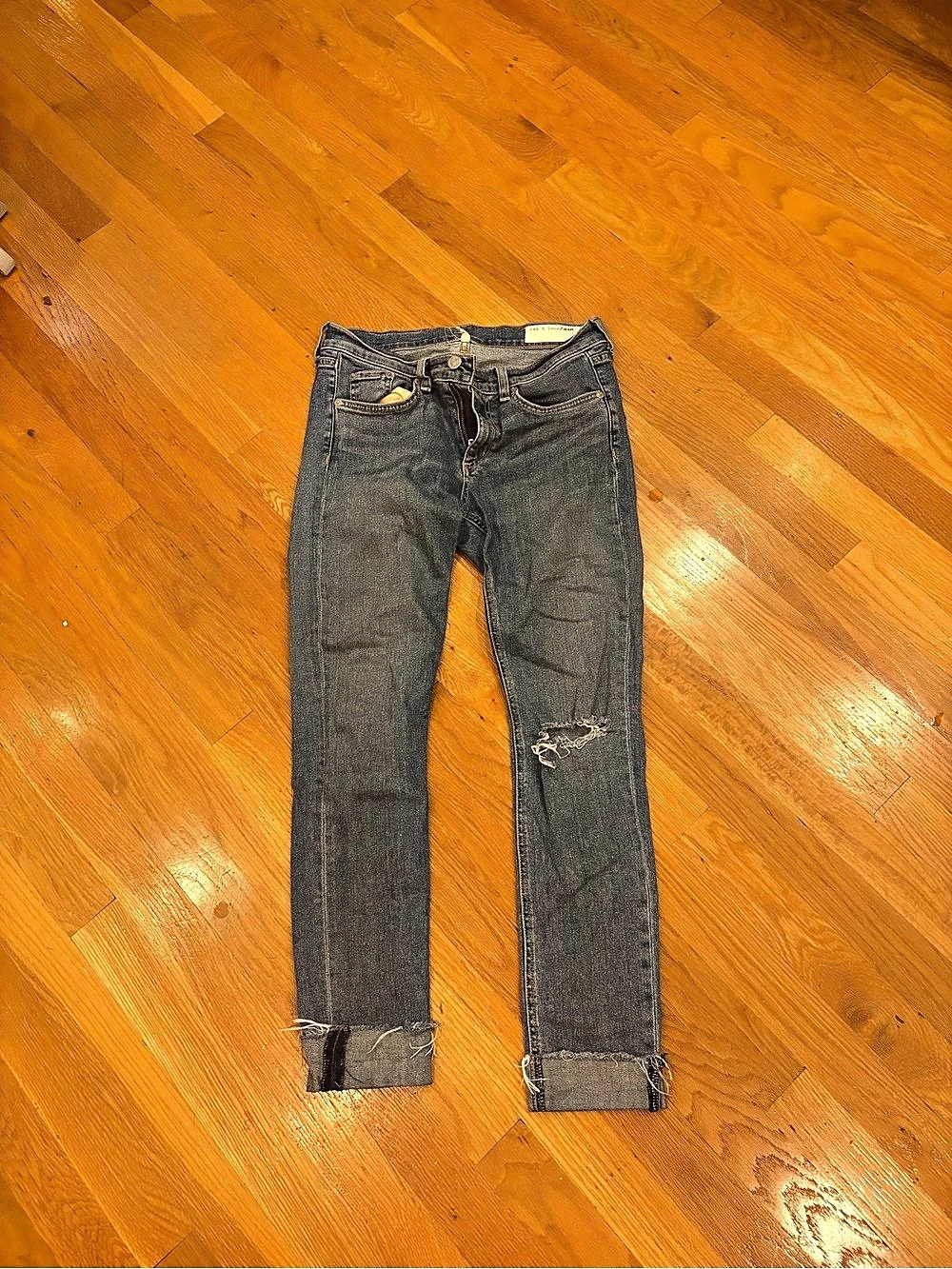 rag & bone JEAN Distressed Skinny Jeans in Gray Waist 27